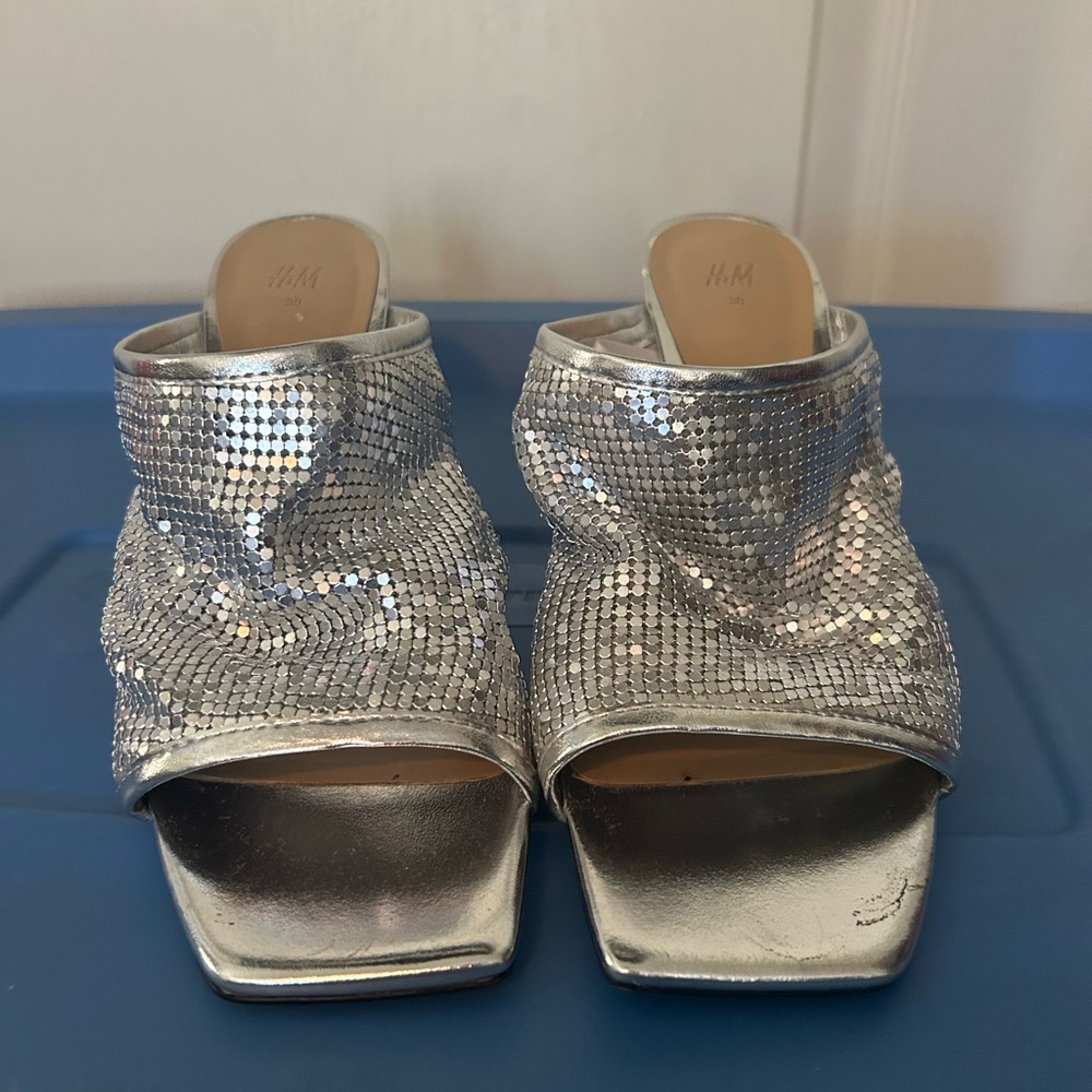 H&M Silver Chainmail Heeled Mules